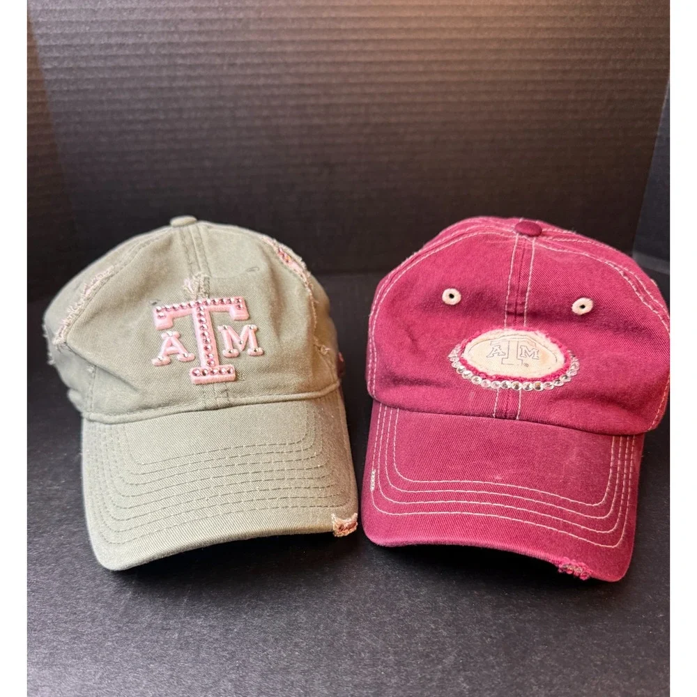 Texas A&M Hats Aggies Lot of 2 Women's Bling Cotton Strap Back Embroidered Cap